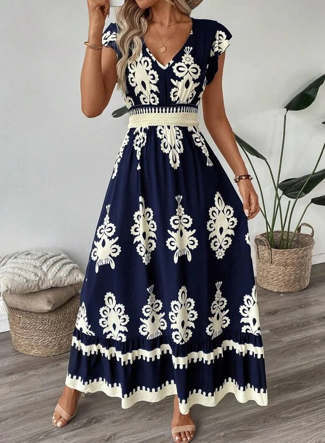 تايك تو فستان طويل بطبعة جرافيك وخصر مطاطي